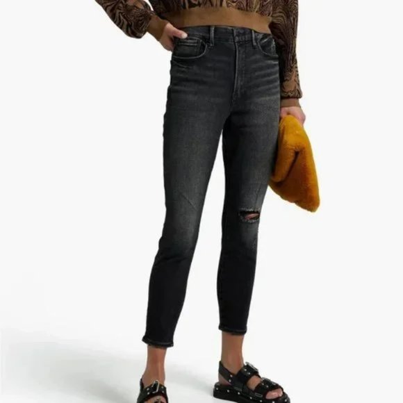 Good American "Good Waist Crop" distressed High Rise skinny Jeans - Picture 1 of 7